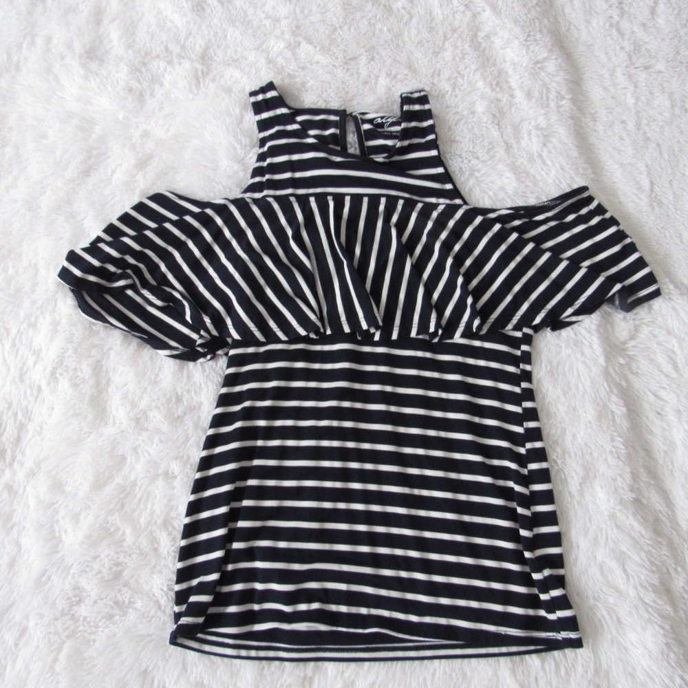 Navy Cold Shoulder Striped Top